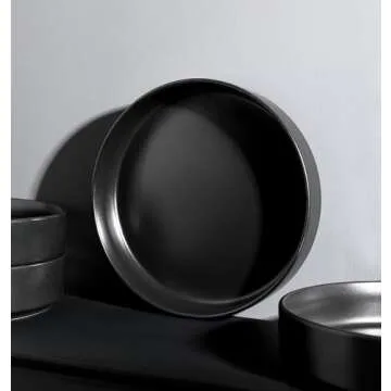 Stone Lain Celina Stoneware Bowl Set, 4-Piece Pasta Bowls, Bowls for Kitchen, Black