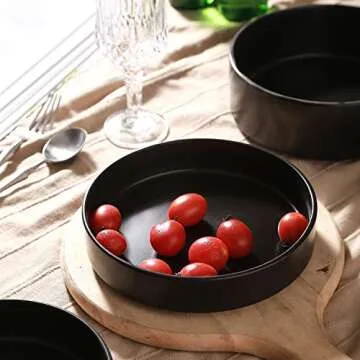 Stone Lain Celina Stoneware Bowl Set, 4-Piece Pasta Bowls, Bowls for Kitchen, Black