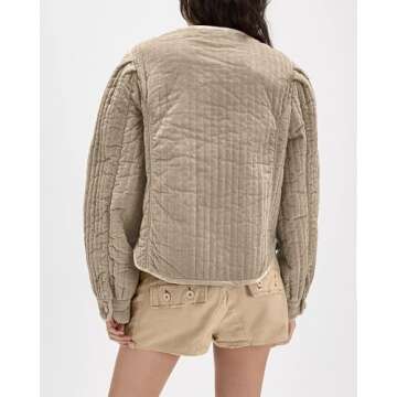 Locachy Women's Vintage Crew Neck Quilted Puffer Jacket Button Down Padded Cropped Fall Winter Outer...