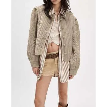 Locachy Women's Vintage Crew Neck Quilted Puffer Jacket