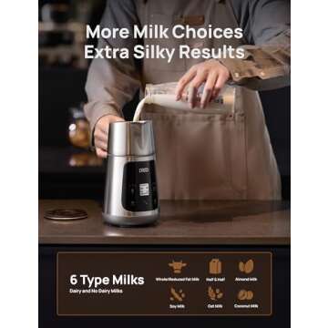 Dreo BaristaMaker Milk Frother, All-in-1, 15oz/450ml Hot/Cold Electric Foam Frother for Coffee, Latte Art Microfoam, Automatic Milk Warmer, Dairy/Plant-Based Milk, 30+ Drinks, Dishwasher Safe