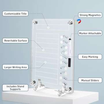 NiHome Acrylic Magnetic to Do List Planning Board with Sliders & Desktop Stand, Multi-Functional Chore Chart for Kids & Adults, Checklist Routine Chart Task Board with Marker for Fridge & Desk, Clear