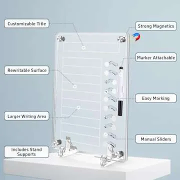 NiHome Acrylic Magnetic to Do List Planning Board with Sliders & Desktop Stand, Multi-Functional Chore Chart for Kids & Adults, Checklist Routine Chart Task Board with Marker for Fridge & Desk, Clear