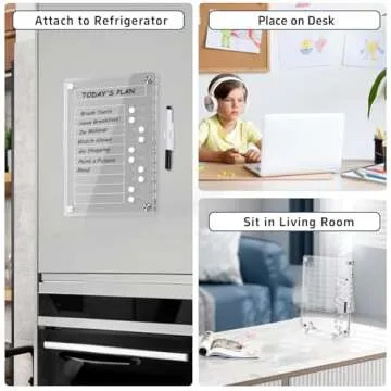 NiHome Acrylic Magnetic to Do List Planning Board with Sliders & Desktop Stand, Multi-Functional Chore Chart for Kids & Adults, Checklist Routine Chart Task Board with Marker for Fridge & Desk, Clear
