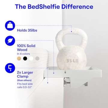 BedShelfie Bedside Shelf for Bunk Bed & Top Bunk, College Dorm Room & Loft Nightstand, Floating Bed Side Table Tray Storage - Plus Grey Wood