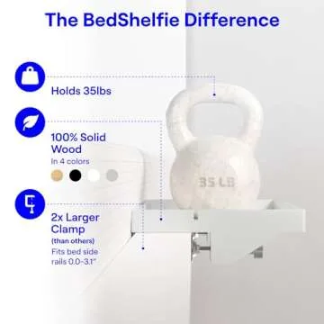 BedShelfie Bedside Shelf for Bunk Bed & Top Bunk, College Dorm Room & Loft Nightstand, Floating Bed Side Table Tray Storage - Plus Grey Wood