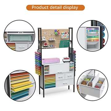 GDLF Organization and Storage Cabinet Compatible with Cricut Machines, Accessories Organizer Craft Cabinet with Pegboard, Vinyl Holders Large Craft Room Furniture 37" W x 12.6" D x 70.9" H
