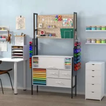 GDLF Organization and Storage Cabinet Compatible with Cricut Machines, Accessories Organizer Craft Cabinet with Pegboard, Vinyl Holders Large Craft Room Furniture 37" W x 12.6" D x 70.9" H