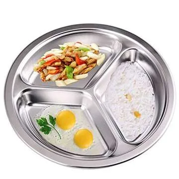 AIYoo 304 Stainless Steel Sectioned Dinner Plates Set of 2 Divided Plates 11 inches with 3 Compartments Mess Trays Food Plate for Adults, Campers, and for Portion Control Metal plate
