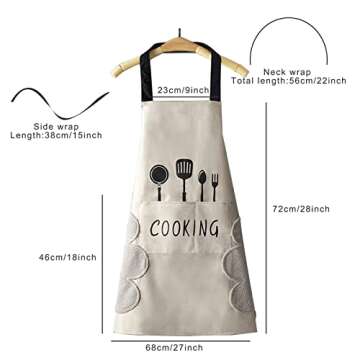 DILLMAN Women Kitchen Apron with Hand Wipe Pockets，Big Pocket,Hand-wiping, Waterproof for Cooking ...