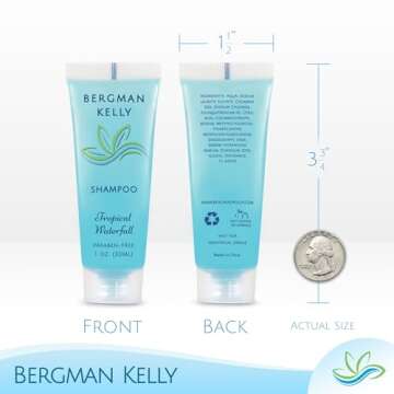 BERGMAN KELLY Travel Size Hotel Shampoo (1 fl oz, 100 PK, Tropical Waterfall), Delight Your Guests with Invigorating and Refreshing Shampoo Hotel Amenities, Mini & Small Size Luxury Shampoo in Bulk