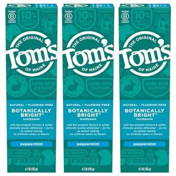 Tom's of Maine Natural Fluoride-Free SLS-Free Botanically Bright Toothpaste, Peppermint, 4.7 oz. 3-Pack (Packaging May Vary)