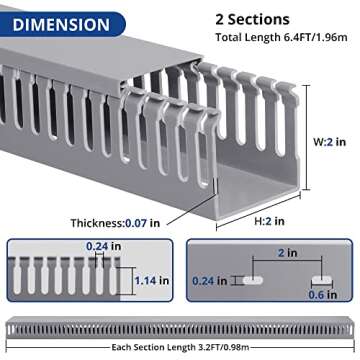 2x2in Server Rack Cable Management, 6.6FT (2 x L3.3FT) Cable Duct Cable Raceway Kit, Electrically Sa...