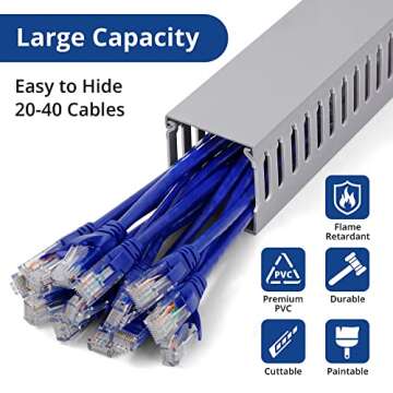 2x2in Server Rack Cable Management, 6.6FT (2 x L3.3FT) Cable Duct Cable Raceway Kit, Electrically Safe PVC for Network Cable Management, Open Slot Wire Raceway for Computer Under Desk, Wire Duct Grey
