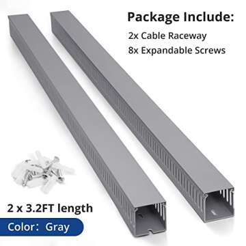 2x2in Server Rack Cable Management, 6.6FT (2 x L3.3FT) Cable Duct Cable Raceway Kit, Electrically Safe PVC for Network Cable Management, Open Slot Wire Raceway for Computer Under Desk, Wire Duct Grey