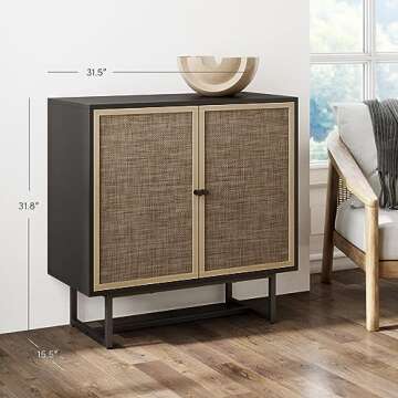 Nathan James Kova Rattan Wood Accent Sideboard Storage Cabinet Console Table with Metal Frame, Adjus...
