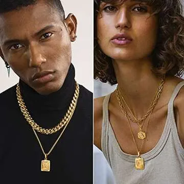 U7 A-Z 26 Letters Pendant Men Womens Fashion Jewelry 18K Gold Plated Square Pendants Capital Initial Necklace (K)