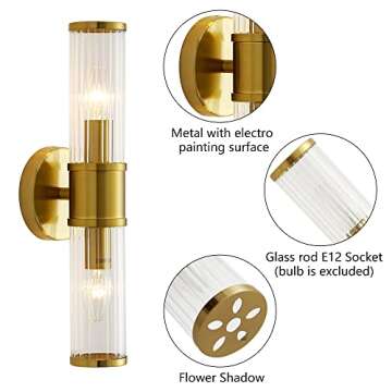 Linour Gold Wall Sconce - Bathroom Sconce Wall Lighting Modern Vanity Light Fixture with Glass Shade...