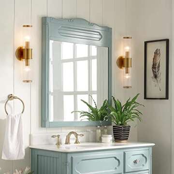 Linour Gold Wall Sconce - Bathroom Sconce Wall Lighting Modern Vanity Light Fixture with Glass Shade for Bath Mirror Bedroom Living Room Hallway (E12, Without Bulbs)