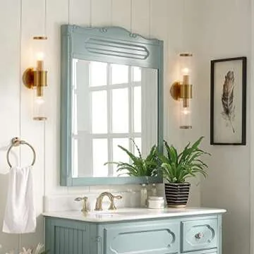 Linour Gold Wall Sconce - Bathroom Sconce Wall Lighting Modern Vanity Light Fixture with Glass Shade for Bath Mirror Bedroom Living Room Hallway (E12, Without Bulbs)