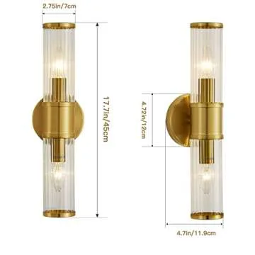 Linour Gold Wall Sconce - Bathroom Sconce Wall Lighting Modern Vanity Light Fixture with Glass Shade for Bath Mirror Bedroom Living Room Hallway (E12, Without Bulbs)