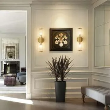 Linour Gold Wall Sconce - Bathroom Sconce Wall Lighting Modern Vanity Light Fixture with Glass Shade for Bath Mirror Bedroom Living Room Hallway (E12, Without Bulbs)