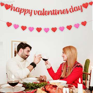 KatchOn, Glitter Happy Valentines Day Banner - 10 Feet, No DIY | Red Pink Heart Garland for Valentines Day Decorations | Valentines Banner, Valentines Day Garland | Classroom Valentines Decorations