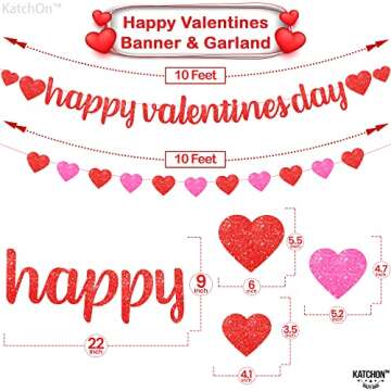 KatchOn, Glitter Happy Valentines Day Banner - 10 Feet, No DIY | Red Pink Heart Garland for Valentines Day Decorations | Valentines Banner, Valentines Day Garland | Classroom Valentines Decorations