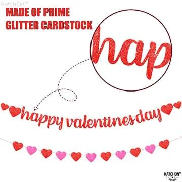 KatchOn, Glitter Happy Valentines Day Banner - 10 Feet, No DIY | Red Pink Heart Garland for Valentines Day Decorations | Valentines Banner, Valentines Day Garland | Classroom Valentines Decorations