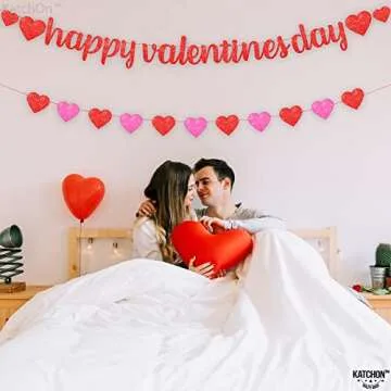 KatchOn, Glitter Happy Valentines Day Banner - 10 Feet, No DIY | Red Pink Heart Garland for Valentines Day Decorations | Valentines Banner, Valentines Day Garland | Classroom Valentines Decorations