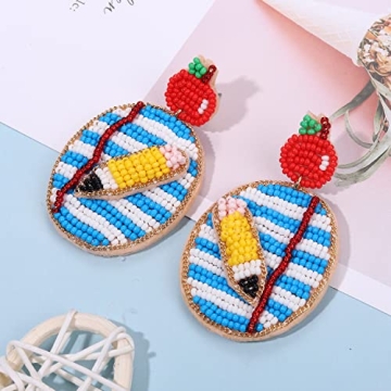 Beaded Apple Pencil Teacher Earrings for Appreciation Gifts