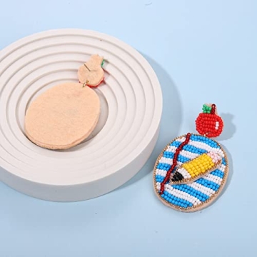 Beaded Apple Pencil Teacher Earrings for Appreciation Gifts