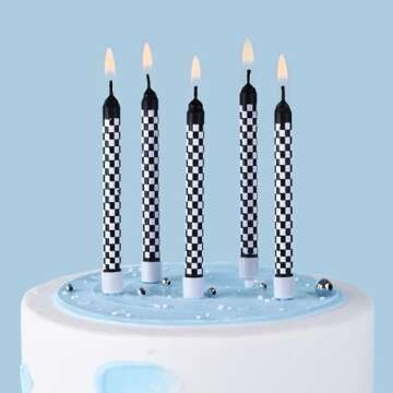 PHD CAKE 36 Pcs Racing Cars Themed Birthday Candles, Black and White Checkered Flag Candles, Kid's P...