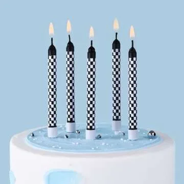 PHD CAKE 36 Pcs Racing Cars Themed Birthday Candles, Black and White Checkered Flag Candles, Kid's P...