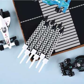 PHD CAKE 36 Pcs Racing Cars Themed Birthday Candles, Black and White Checkered Flag Candles, Kid's Party Decoration
