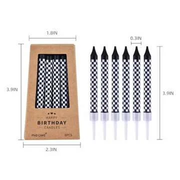 PHD CAKE 36 Pcs Racing Cars Themed Birthday Candles, Black and White Checkered Flag Candles, Kid's Party Decoration