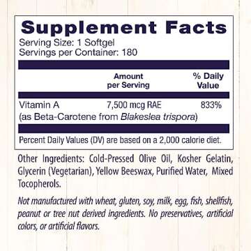 Healthy Origins Beta-Carotene 25,000 IU: Natural Immune & Vision Support, Gluten-Free, Non-GMO, 180 ...