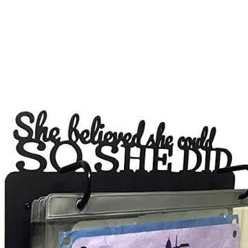 Race Bib and Medal Display - "She Believed She Could So She Did" Hanging and Race Medal Hanger (solid metal)