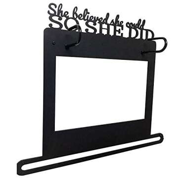 Race Bib and Medal Display - "She Believed She Could So She Did" Hanging and Race Medal Hanger (solid metal)