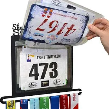 Race Bib and Medal Display - "She Believed She Could So She Did" Hanging and Race Medal Hanger (solid metal)