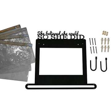 Race Bib and Medal Display - "She Believed She Could So She Did" Hanging and Race Medal Hanger (solid metal)