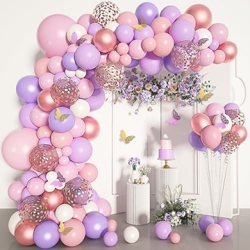 151PCS Pink Balloon Garland Arch Kit Rose Gold White Pink and Purple Balloons Confetti Latex Balloon...