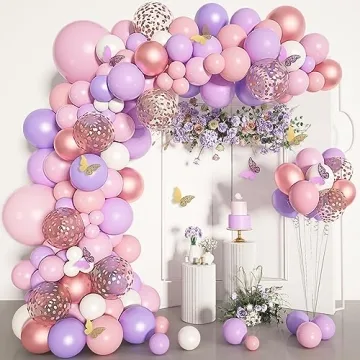 151PCS Pink Balloon Garland Arch Kit - Fabulous Rose Gold, White, Pink & Purple Decorations for Cele...