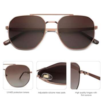SOJOS Classic Square Aviator Sunglasses for Women Men Retro Hexagon UV400 Protection Shades SJ1222, Brown/Gradient Brown