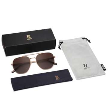 SOJOS Classic Square Aviator Sunglasses for Women Men Retro Hexagon UV400 Protection Shades SJ1222, Brown/Gradient Brown