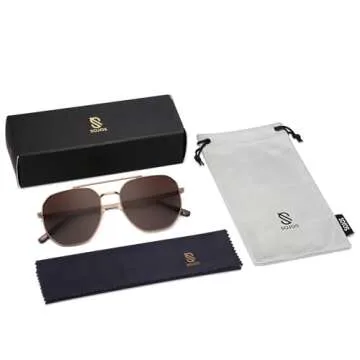 SOJOS Classic Square Aviator Sunglasses for Women Men Retro Hexagon UV400 Protection Shades SJ1222, Brown/Gradient Brown