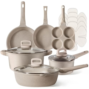 CAROTE 13pcs Kitchen Pots and Pans Set Non Stick, Taupe Nonstick Cookware Set, Frying pans, Kitchen ...