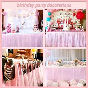 6ft Pink Tulle Table Skirt for Parties and Events