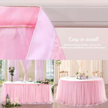 6ft Pink Tulle Table Skirt for Parties and Events