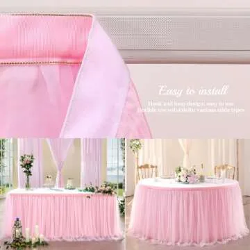 6ft Pink Tulle Table Skirt for Parties and Events